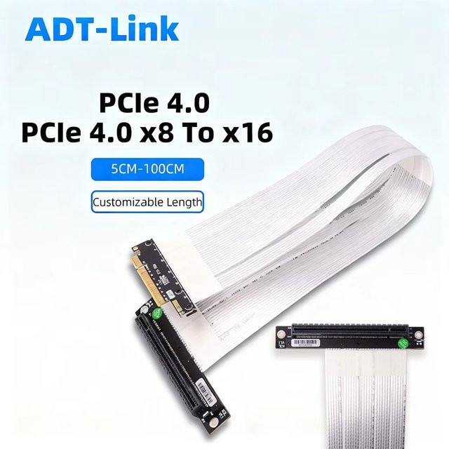 ADT-Link PCIe 4.0 3.0 X8 auf X16 Riser-Verlängerungskabel für AMD und NVIDIA GPU-Grafikkarten - Bild 1