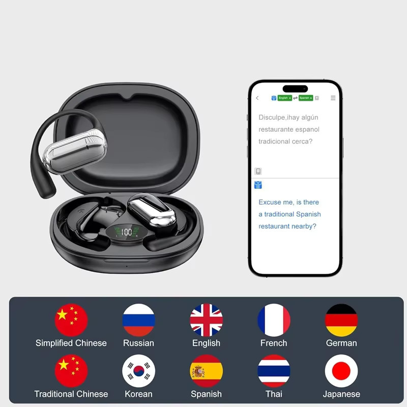 UYUXIO OWS Kabellose In-Ear Kopfhörer mit Echtzeit-AI-Sprachübersetzung für 144 Sprachen in Schwarz - Bild 5