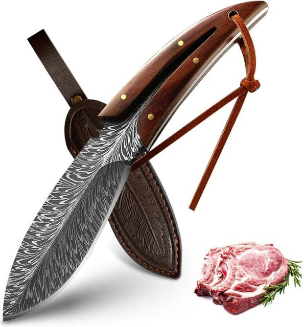 GuanQi Geschmiedetes Ausbeinmesser mit Holster und Holzgriff zum Schneiden von Fleisch - Bild 1