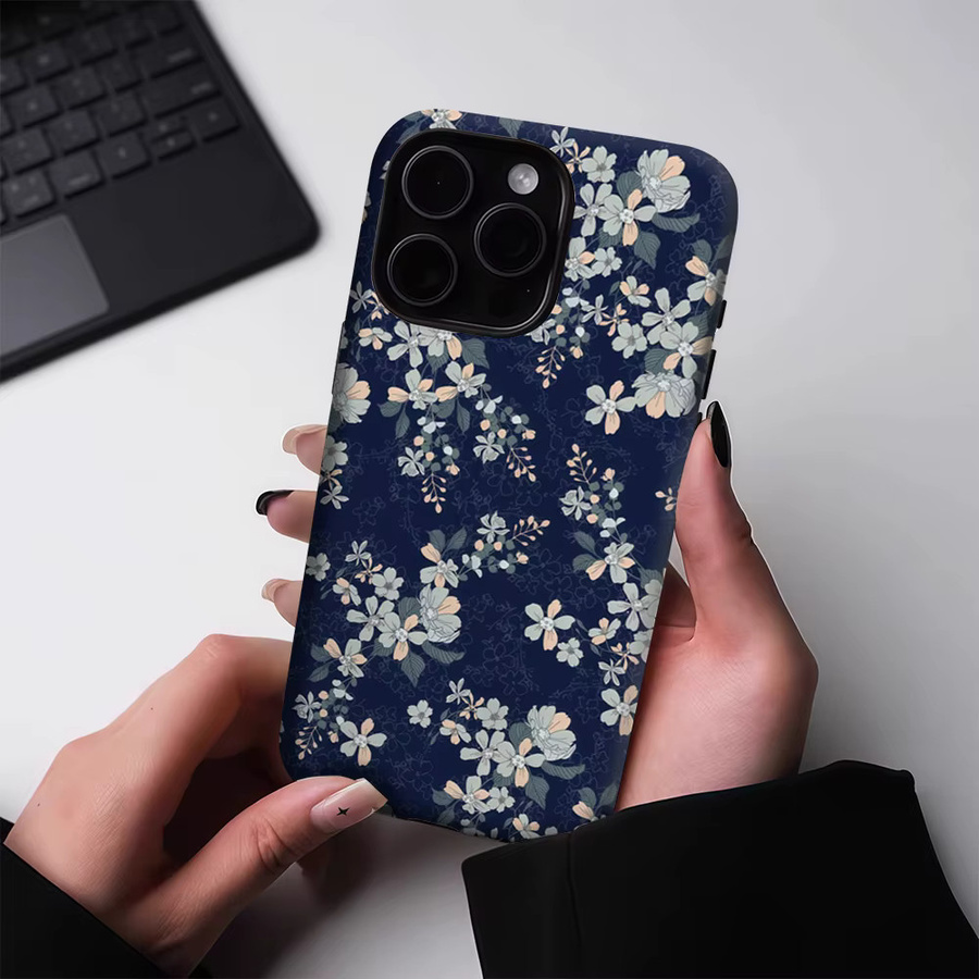 Potdemiel Handyhülle mit pastellfarbenen Blumen auf marineblauem Hintergrund für iPhone 17 16 15 14 13 Pro Max Plus, robuste doppelschichtige Hülle mit Magnetfunktion - Bild 4