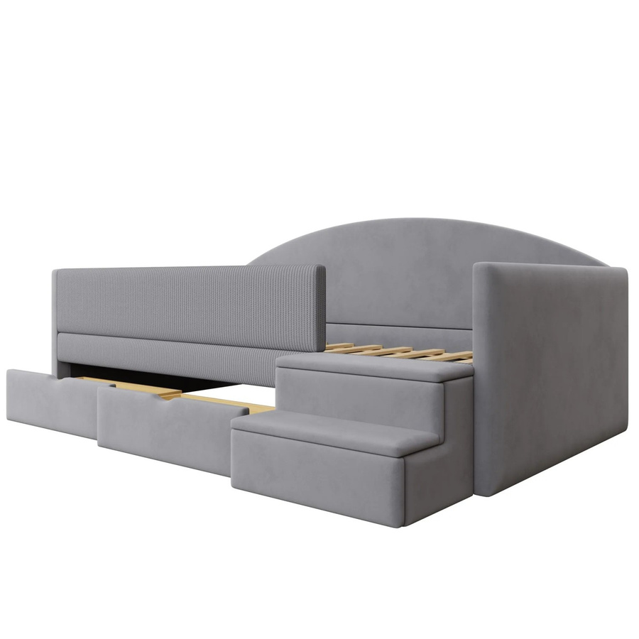 Merax Sofabett aus Samt mit Schubladen in Hellgrau und Beige, B/T/H: 90 x 190 cm - Bild 2
