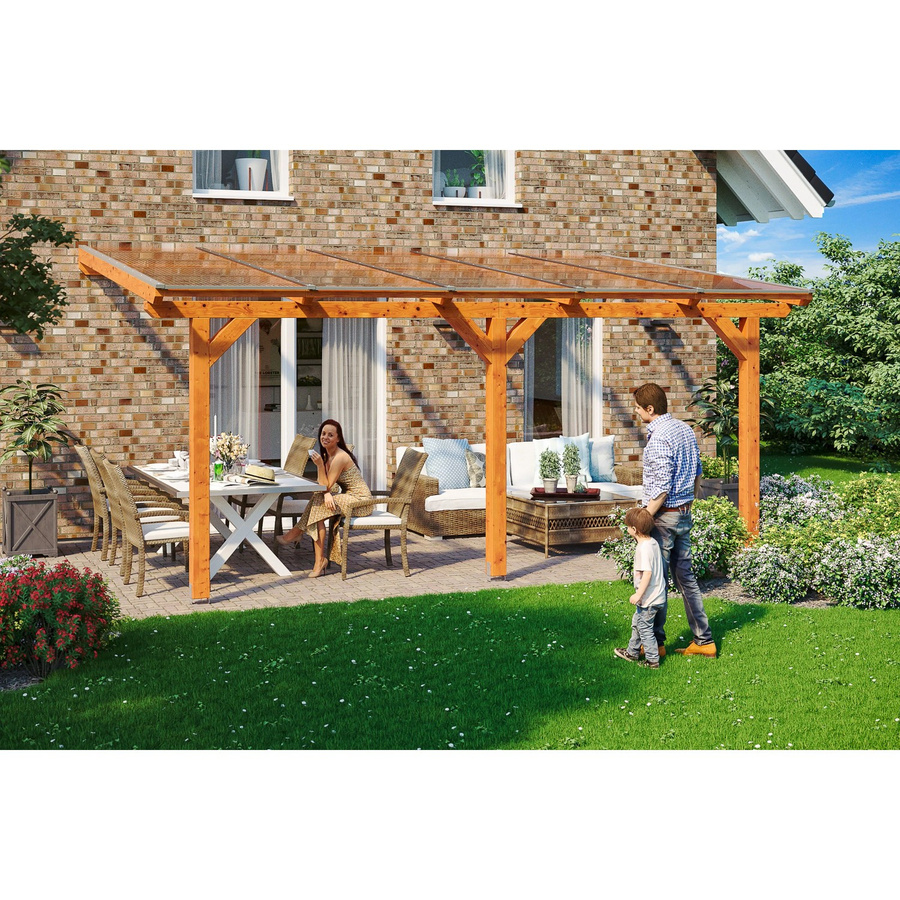 Skan Holz Terrassenüberdachung Andria aus Leimholz Eiche hell mit Polycarbonat-Dach B/T/H: 541 x 400 cm - Bild 2