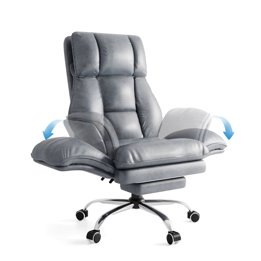 Patbrela Ergonomischer Gaming-Stuhl in Grau mit klappbaren Armlehnen und Fußstütze aus Kunstleder - Bild 2