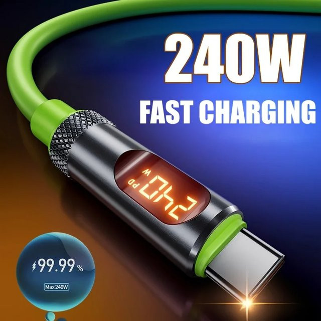 VBNM USB-C auf USB-C Schnellladekabel mit Digitalanzeige, 240 W, 480 Mbit/s, Aluminiumgehäuse, Schwarz - Bild 1