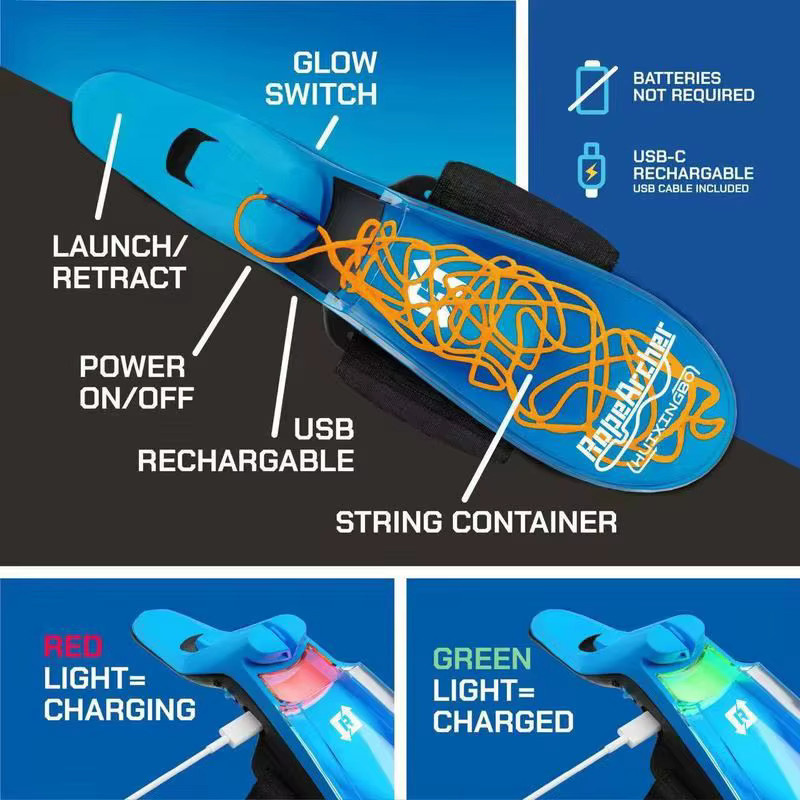 Bandai Elektrischer Spinnennetz-Launcher, leuchtet im Dunkeln, mit einziehbarem leuchtendem Seil, wiederaufladbar, USB, interaktives Spielzeug, automatische Kabelrückführung - Bild 3