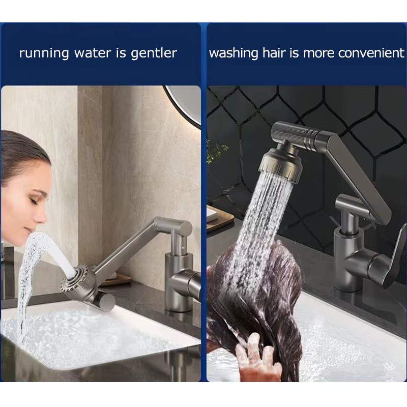 Multifunktionaler Dual-Modus-Wasserhahn mit drehbarem Roboterarm für Küche und Badezimmer von ctzszzmm in Schwarz und Brushed Nickel - Bild 2