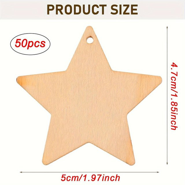 50 Stück WTEMPO Holzstern-Ornamente in Beige als bemalbare Anhänger für Weihnachtsdekoration und DIY-Projekte - Bild 1