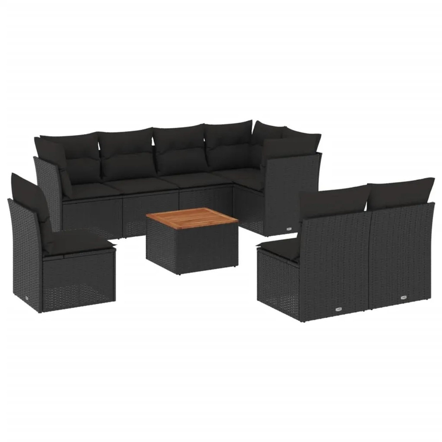 vidaXL 9-teilige Garten-Sofagarnitur in L-Form aus schwarzem Poly-Rattan mit Kissen und Tisch - Bild 2