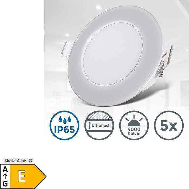 B.K.Licht LED Einbauleuchten 5er-Set, weiß, IP65, rund, 3W - Bild 1