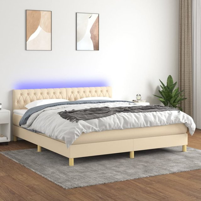 vidaXL Boxspringbett mit Matratze in Beige mit LED-Unterbettbeleuchtung und USB-Ladeanschluss, B/T/H: 180 x 200 cm - Bild 2