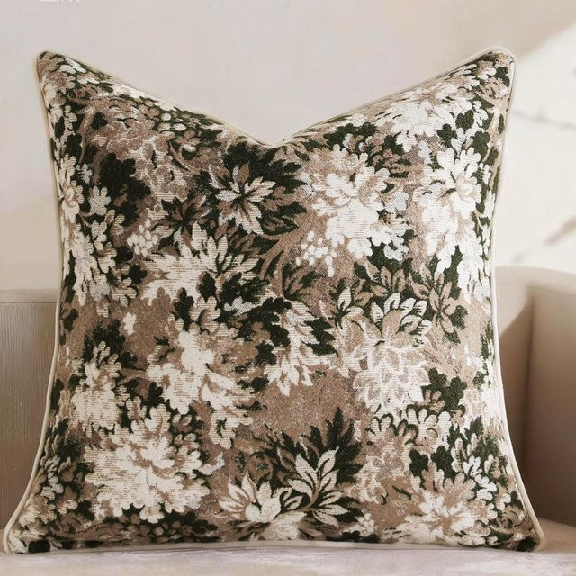 JMG Clothing Retro Kissenbezug mit floralem Jacquard-Muster in Beige, B/B: 45 x 45 cm - Bild 1