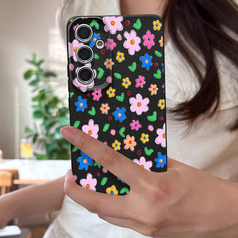 Bunte Blumen Handyhülle für Samsung Galaxy S25 Edge S24 FE S23 Ultra S22 Ultra und weitere Modelle, Soft Phone Cover in Mehrfarbig und Pink - Bild 2