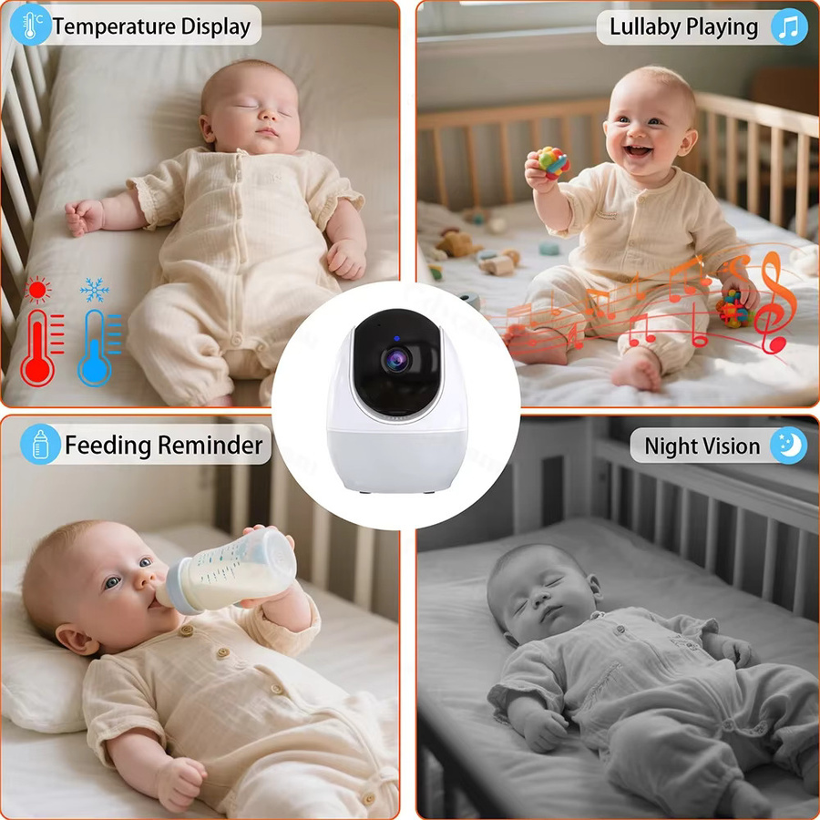 Cdycam WiFi Babyphone mit 4,3-Zoll-Display und App-Steuerung, 1080P Nachtsicht, PTZ Kamera in Weiß - Bild 5