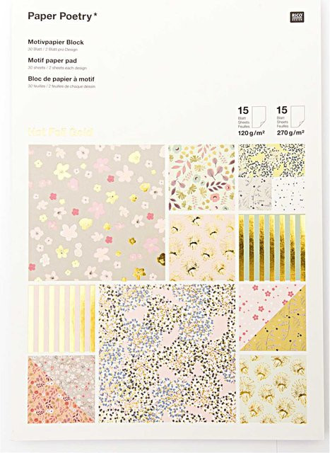 Rico Design Paper Poetry Motivpapier Block Bouquet Sauvage, Bunt und Gold, 30 Blatt, B/H: 21 x 30 cm - Bild 1