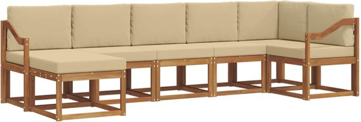 7-teilige moderne Outdoor-Sofagarnitur aus Akazie-Holz mit Kissen von vidaXL in Natur und Beige - Bild 1