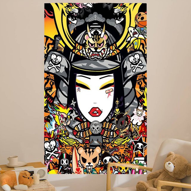 Japan Anime Wandteppich Potdemiel mit Tarot-Design im Hippie-Stil, Mehrfarbig - Bild 1