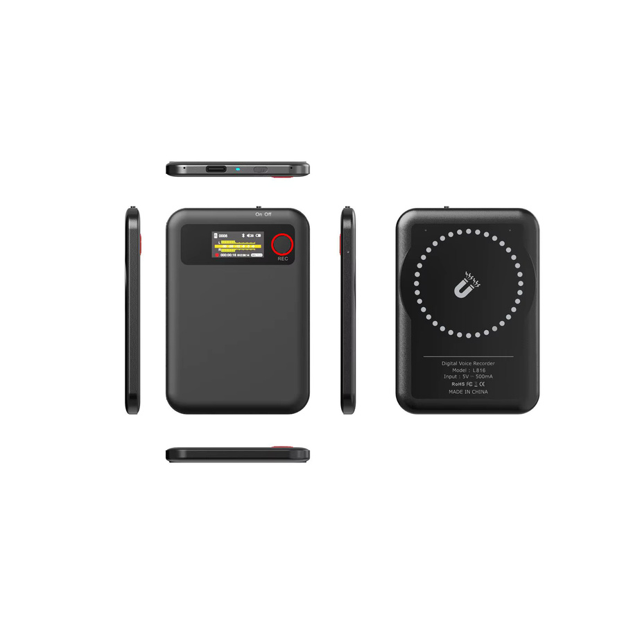 Bytelike Magnetischer Smart-Recorder mit 64GB Speicher, Sprachaufnahme, Textumwandlung, Übersetzung und Rauschunterdrückung, USB, Display, Schwarz - Bild 5