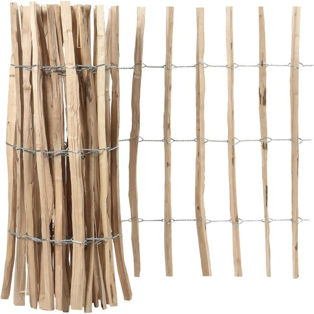 GartenLand Juist Haselnuss-Rollzaun aus naturbelassenen Haselnuss-Staketen und verzinktem Draht, Farbe: Braun, Höhe: 90 cm, Länge: 500 cm - Bild 1