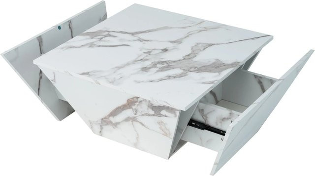 okwish Couchtisch Modern in Weiß mit Marmormuster, B/T/H: 70 x 70 x 37 cm - Bild 1