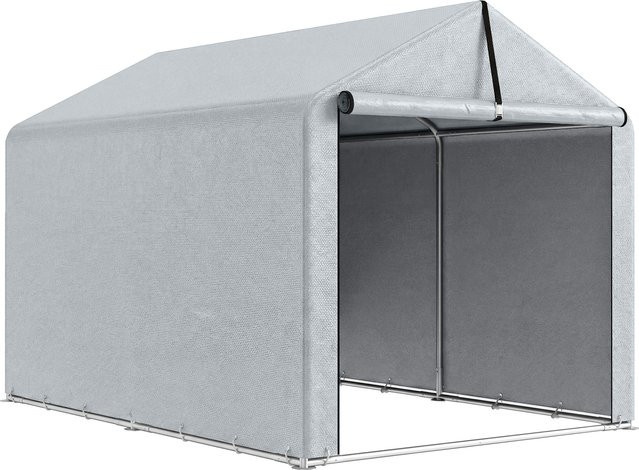 Outsunny Garagenzelt Hellgrau mit Satteldach und Rollbar, Wasserdichtes Gerätezelt mit Reißverschlusstür und Stahlrahmen, B/T: 220 x 160 cm - Bild 1