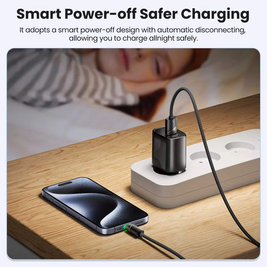 Toocki USB-A auf USB-C Schnellladekabel 60W mit Smart Power-Off für Xiaomi, Samsung, Huawei und LG, erhältlich in Schwarz oder Blau, Länge: 1m oder 2m - Bild 2
