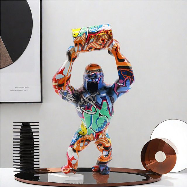 ERMAKOVA Kreative Harzskulptur Gorilla Dekoration – Moderne Gorilla Figur Statue in Multicolour für Wohnzimmer und Schrank - Bild 1