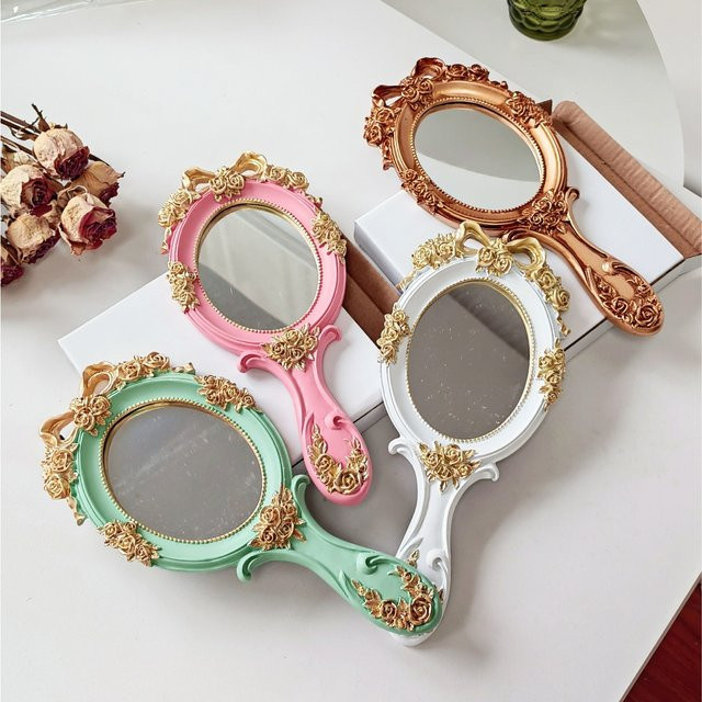 LDCX Handspiegel Oval im antiken Barock-Stil mit floralem Design in Gold - Bild 1