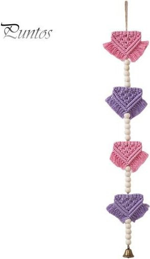 Puntos Boho Wandteppich mit geometrischen Dreiecken, handgemachter Wandbehang aus Textil und Holzperlen in Pink, Breite: 75 cm - Bild 1