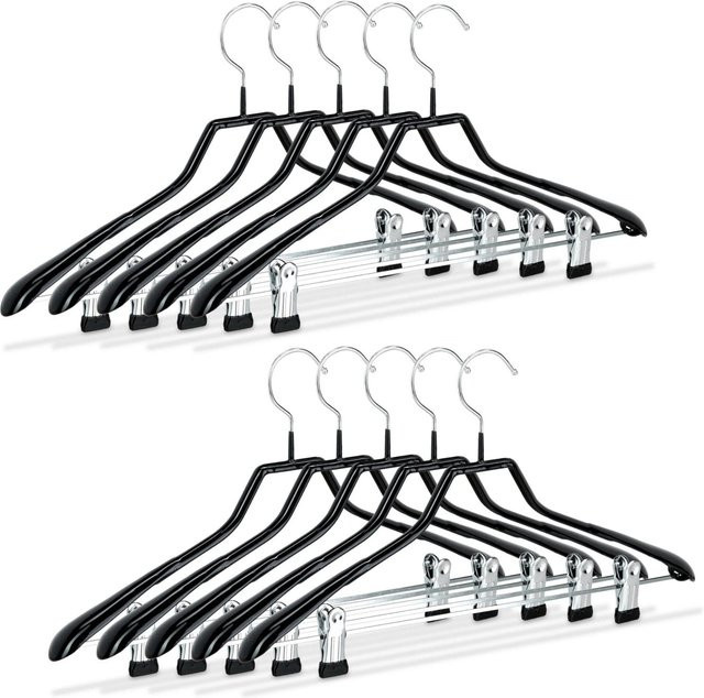 Relaxdays Klammerbügel 10er Set aus Metall in Schwarz, rutschfest mit konturierten Schultern, B: 42 cm, H: 22,5 cm - Bild 1