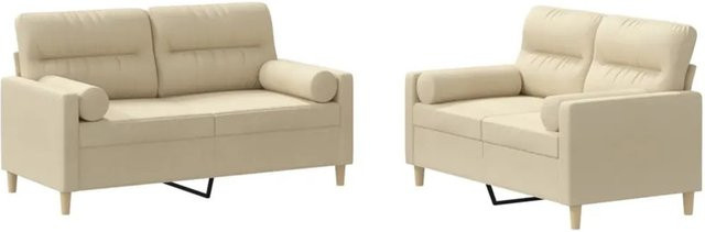 vidaXL 2-teilige Sofagarnitur mit Kissen in Creme, moderner Stoffbezug für dein Wohnzimmer - Bild 1