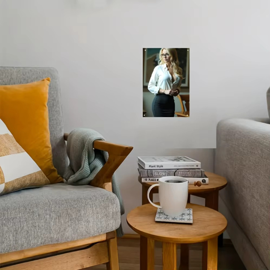 HELLOYOUNG Retro-Wanddekoration aus Metall in Weiß und Multicolour – Abstraktes Vintage-Kunstschild mit Frauenporträt für dein Wohnzimmer oder Büro - Bild 5