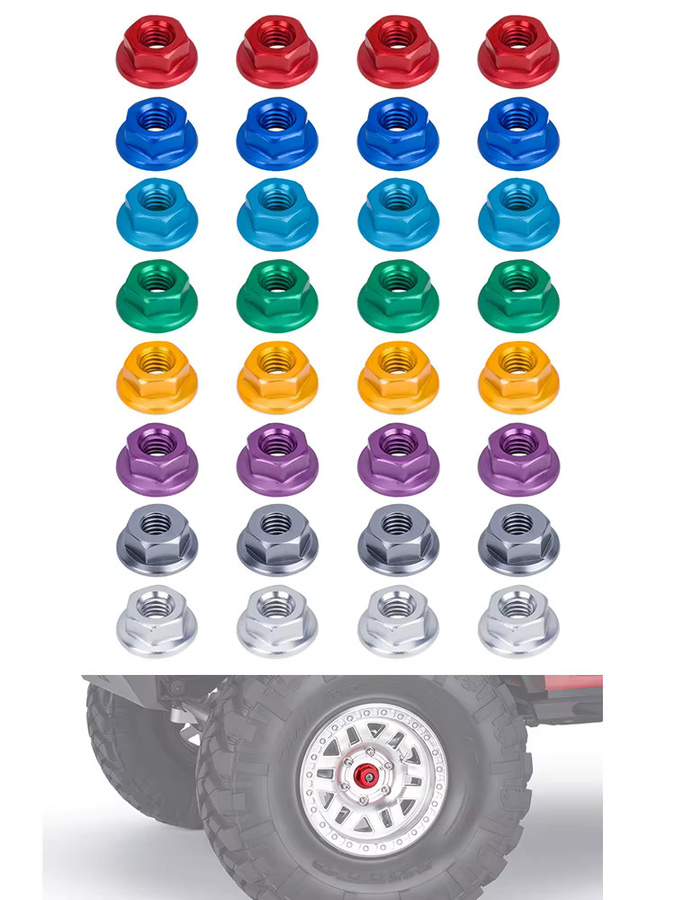 MALOM RC Aluminium M4 Flansch Rad Sicherungsmutter, Mehrfarbig, 4/8 Stück - Bild 4