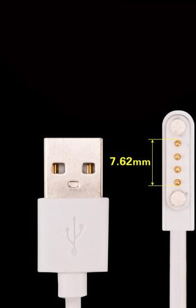 Universal Smart Watch Magnetisches Ladekabel von Aloisia in Weiß mit 2 Pin und 4 Pin USB Anschluss für Smart Watch Größen 7,62mm, 2,84mm und 4mm - Bild 1