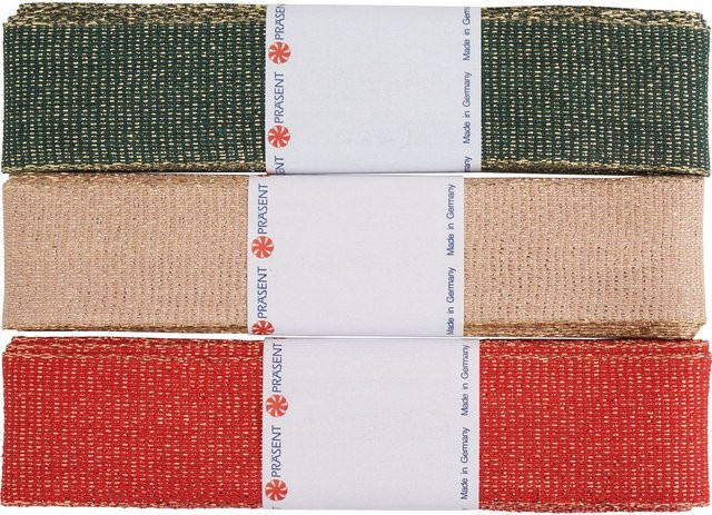 Geschenkband-Set Christmas Leinen in Rot, Grün, Gold und Multicolour - Bild 1