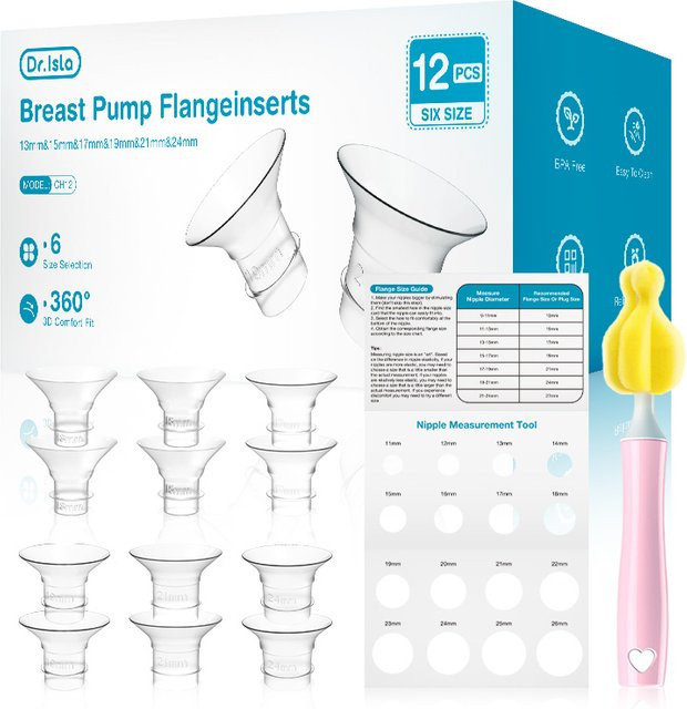 MAMIJOY Silikon-Flanscheinsätze für elektrische Milchpumpen, transparente Nippeltunnel in den Größen 13 mm, 15 mm, 17 mm, 19 mm, 21 mm und 24 mm - Bild 1