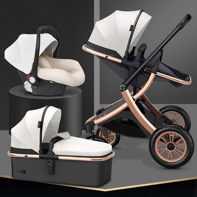 3-in-1 Kinderwagen Set für Neugeborene mit Autositz und Liegeposition, leicht faltbar und stoßdämpfend - Bild 1