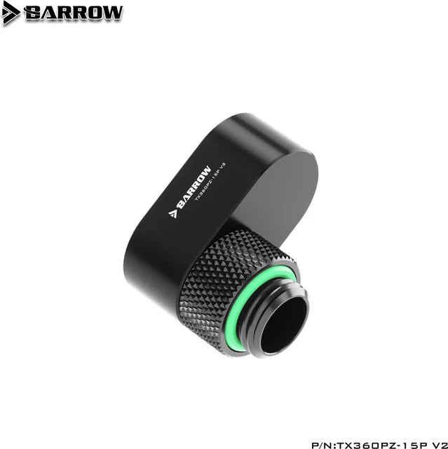 Barrow TX360PZ-15P V2 POM 360 Grad drehbarer Offsetbeschlag mit G1/4 Zoll Gewinde und 15 mm geteiltem Wasserkühlungs-Extender-Adapter in Schwarz - Bild 1