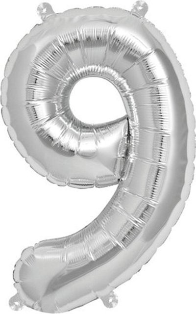 Rico Design Folienballon Zahl 9 in Silber, Höhe: 36 cm - Bild 1