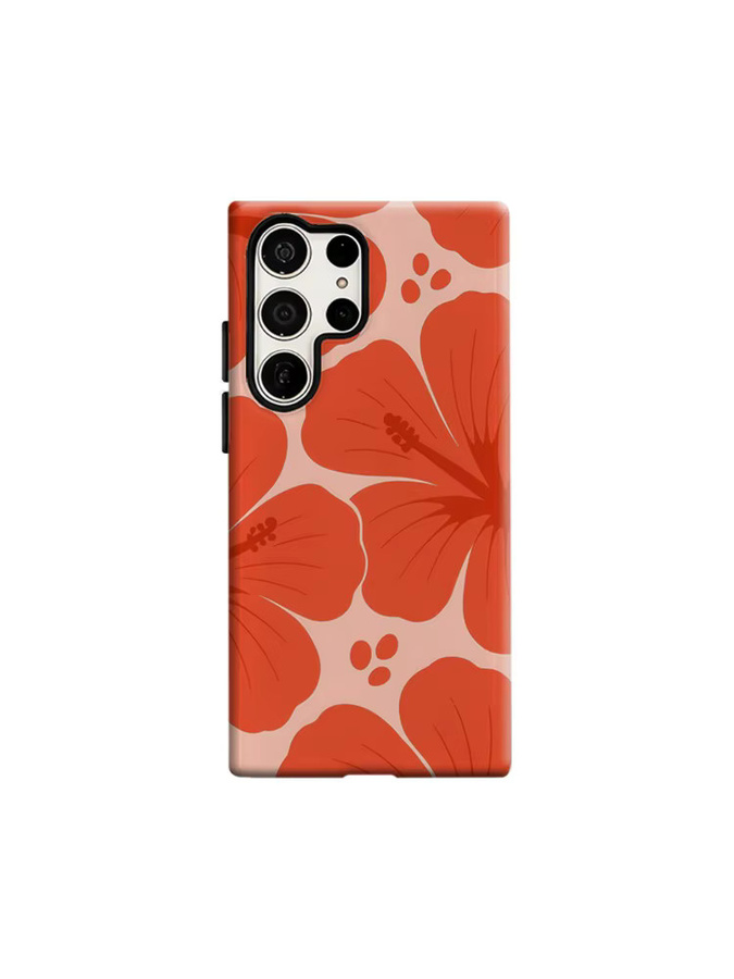 Stoßfeste Doppelschicht Handyhülle mit tropischem Hibiskus-Design für Samsung Galaxy S25 Ultra, S24 und S23 Ultra Plus in Orange-Rot - Bild 6