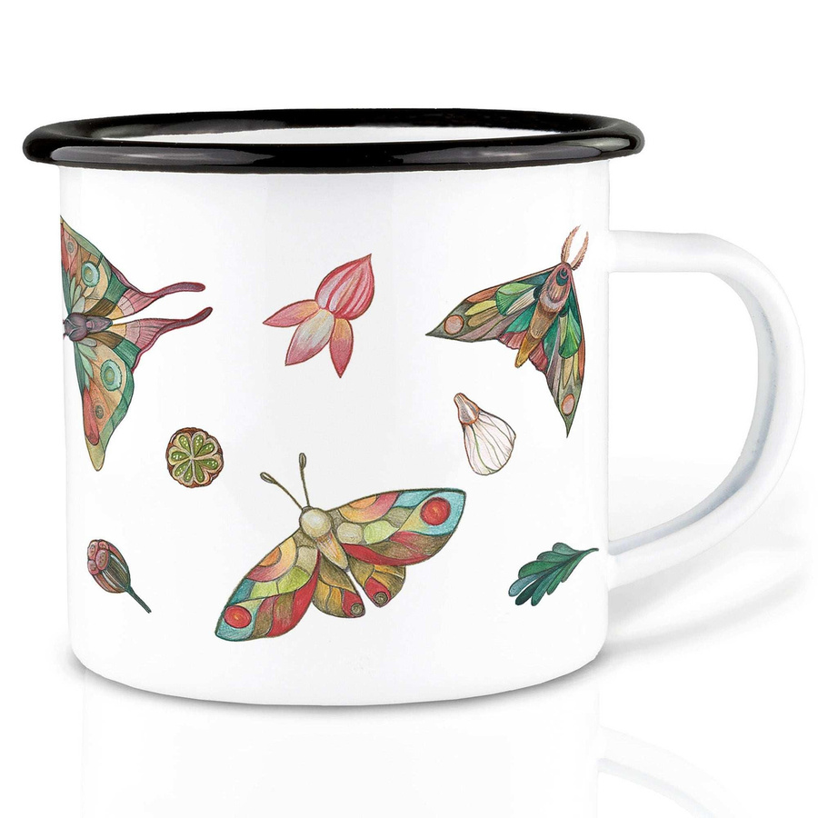 Ligarti Handgefertigte Emaille-Tasse mit bunten Motten, 300 ml - Bild 1