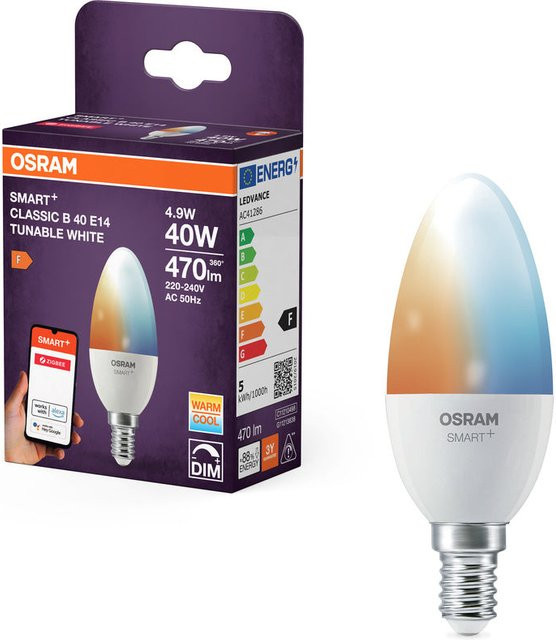 LEDVANCE SMART+ ZIGBEE Tunable White LED-Lampe, Kerzenform, Weiß, 4,9 W, 470 lm, dimmbar, kompatibel mit Google Assistant und Amazon Alexa - Bild 1