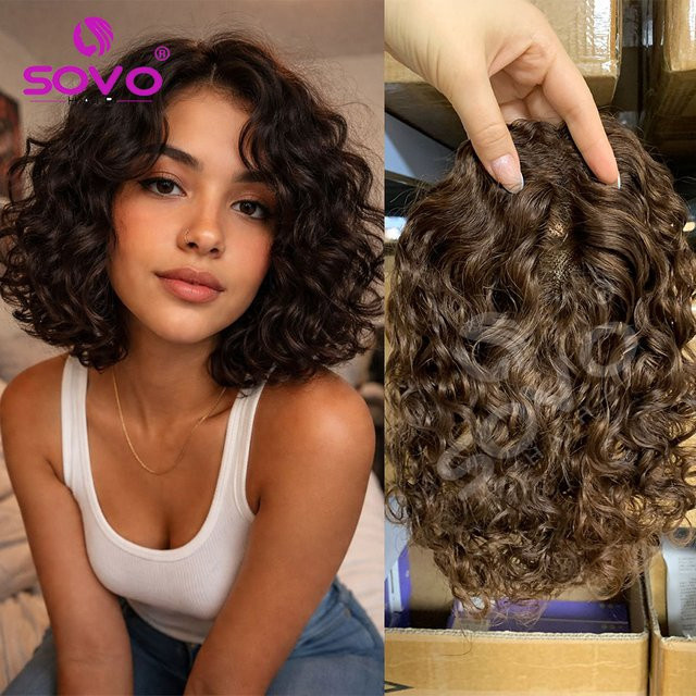 SOVO Echthaar-Toupet, gewellt, Clip-in mit Pony, Damen - Bild 1