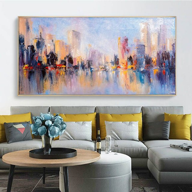 TPFLiving Poster Leinwand Abstrakte Skylines von Städten Multicolour B: 60 cm, H: 120 cm - Bild 1