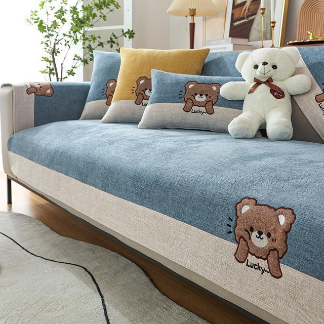 Lucky Bear Universal Sofabezug Rutschfester Couchüberwurf aus Mikrofaser in Blau, B/B: 70 x 70 cm - Bild 1