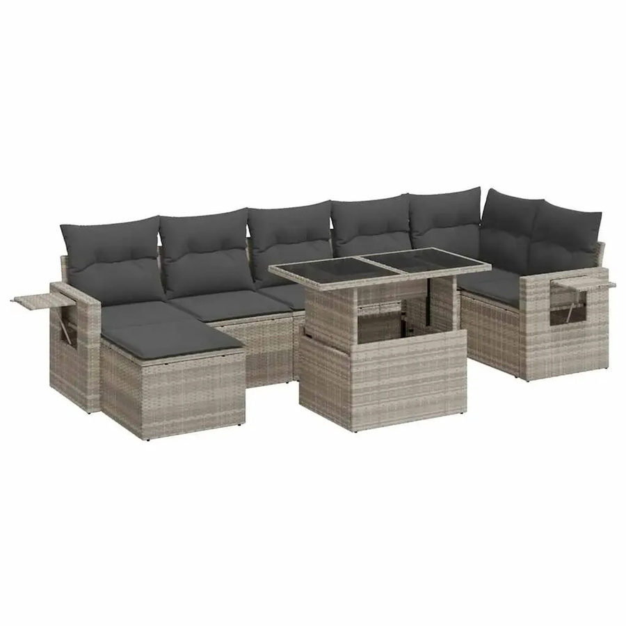vidaXL 8-tlg. Garten-Sofagarnitur in L-Form aus Poly-Rattan mit Kissen in Hellgrau - Bild 2