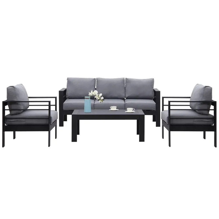 MEXO Gartenmöbel Lounge-Set Genua aus Aluminium mit Polstern für 5 Personen in Schwarz und Grau - Bild 3