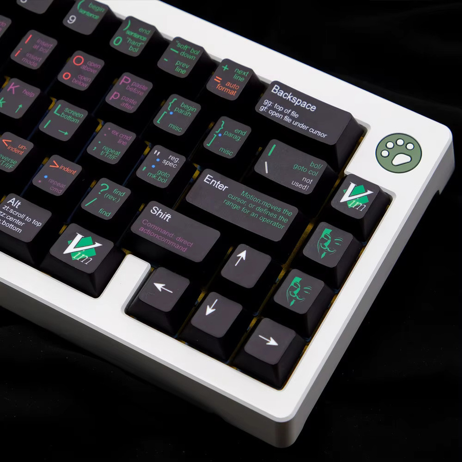 PBT Black VIM Keycaps Cherry Profile mit Dye Sublimation für MX mechanische Tastaturen, inklusive 2.25U und 2.75U Split Space - Bild 2