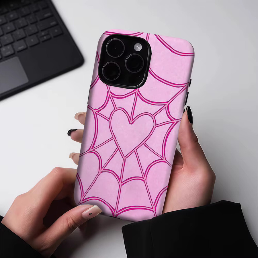 Potdemiel Handyhülle mit Rosa Herz-Spinnennetz-Design für iPhone 17 16 15 14 13 Pro Max Plus, Robuste Ein- und Doppelschicht-Schutzhülle mit Magnetfunktion - Bild 2