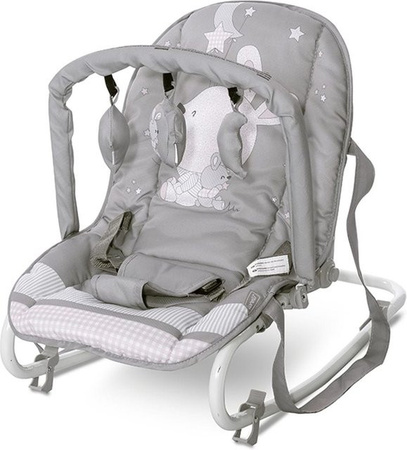 Lorelli Babywippe Eliza mit Spielbogen und Schwingeffekt in Grau/Hase