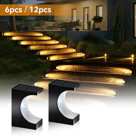 Burhui Solar Treppenleuchten LED mit Dämmerungssensor IP65 wasserdicht für Garten Terrasse und Hof in Schwarz mit warmweißem Licht